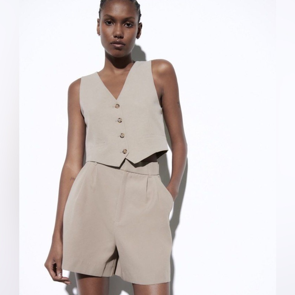 Zara Linen Blend 4-Button Waist Coat / Vest
